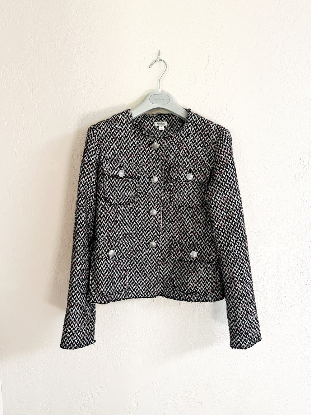 Neiman Marcus Boucle Tweed Jacket Black White M - Picture 12 of 12